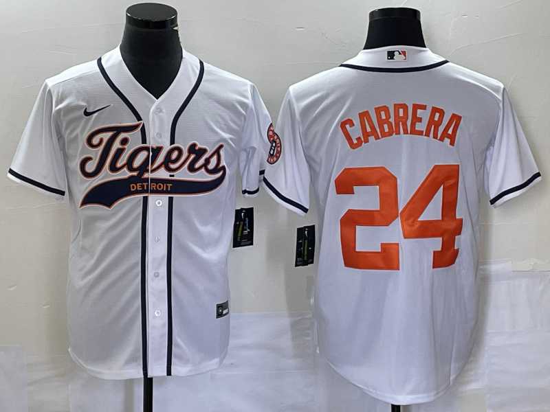 Men%27s Detroit Tigers #24 Miguel Cabrera White Cool Base Stitched Baseball Jersey